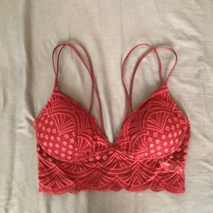 Lined red lace strappy bralette
